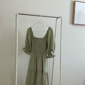 Böhme Smocked Green Gingham Dress